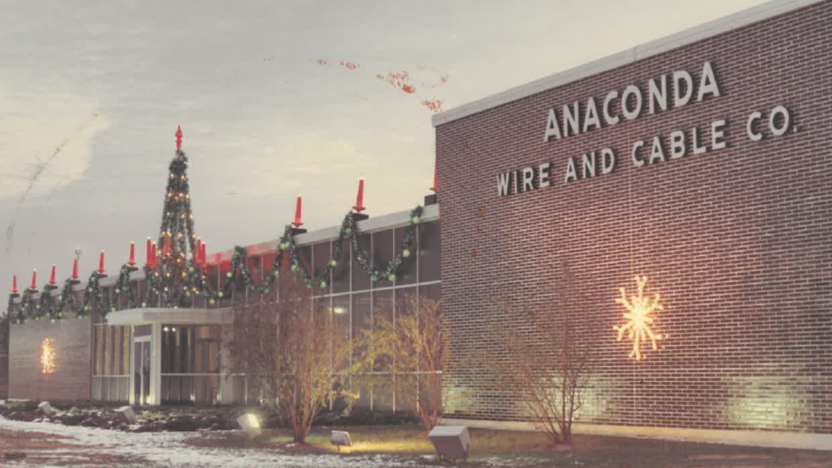 Historic view of the Anaconda Road cable manufacturing campus in Tarboro, North Carolina